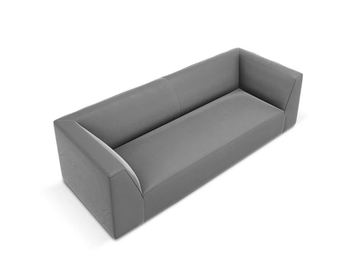 Dreisitzer-Sofa mit schwarzem Samtbezug (Salvador), Massivholzrahmen und schwarzen Kunststoffbeinen, Breite 232 cm.