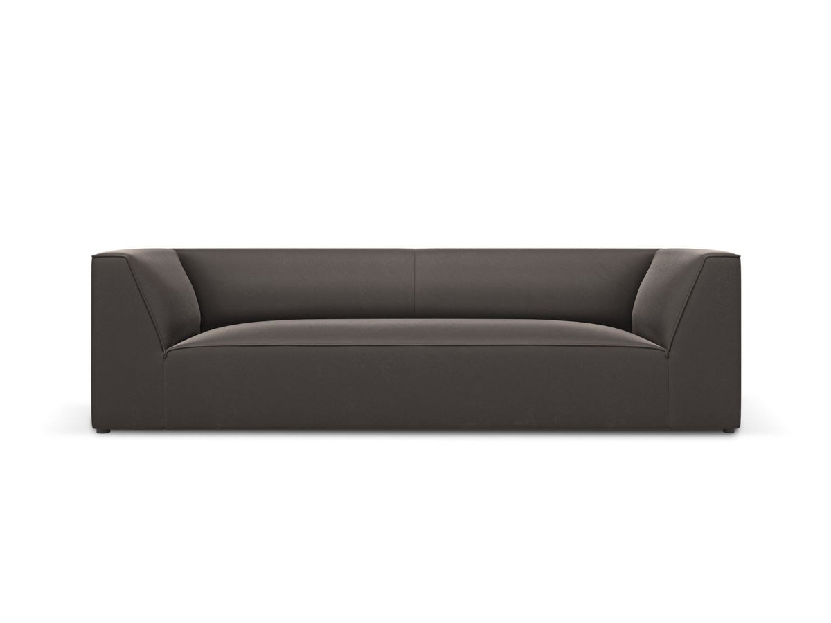 Dreisitzer-Sofa mit schwarzem Samtbezug (Salvador), Massivholzrahmen und schwarzen Kunststoffbeinen, Breite 232 cm.