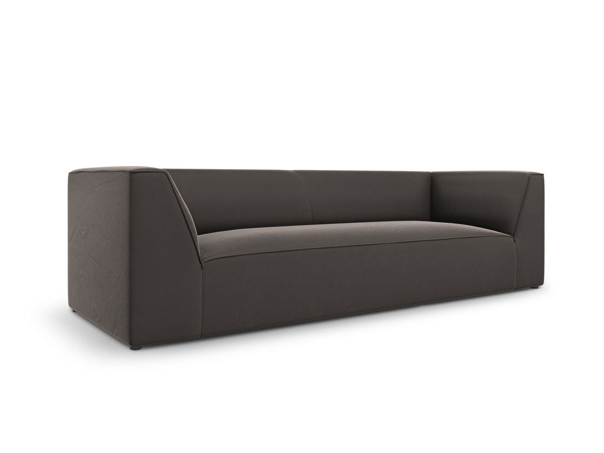 Dreisitzer-Sofa mit schwarzem Samtbezug (Salvador), Massivholzrahmen und schwarzen Kunststoffbeinen, Breite 232 cm.
