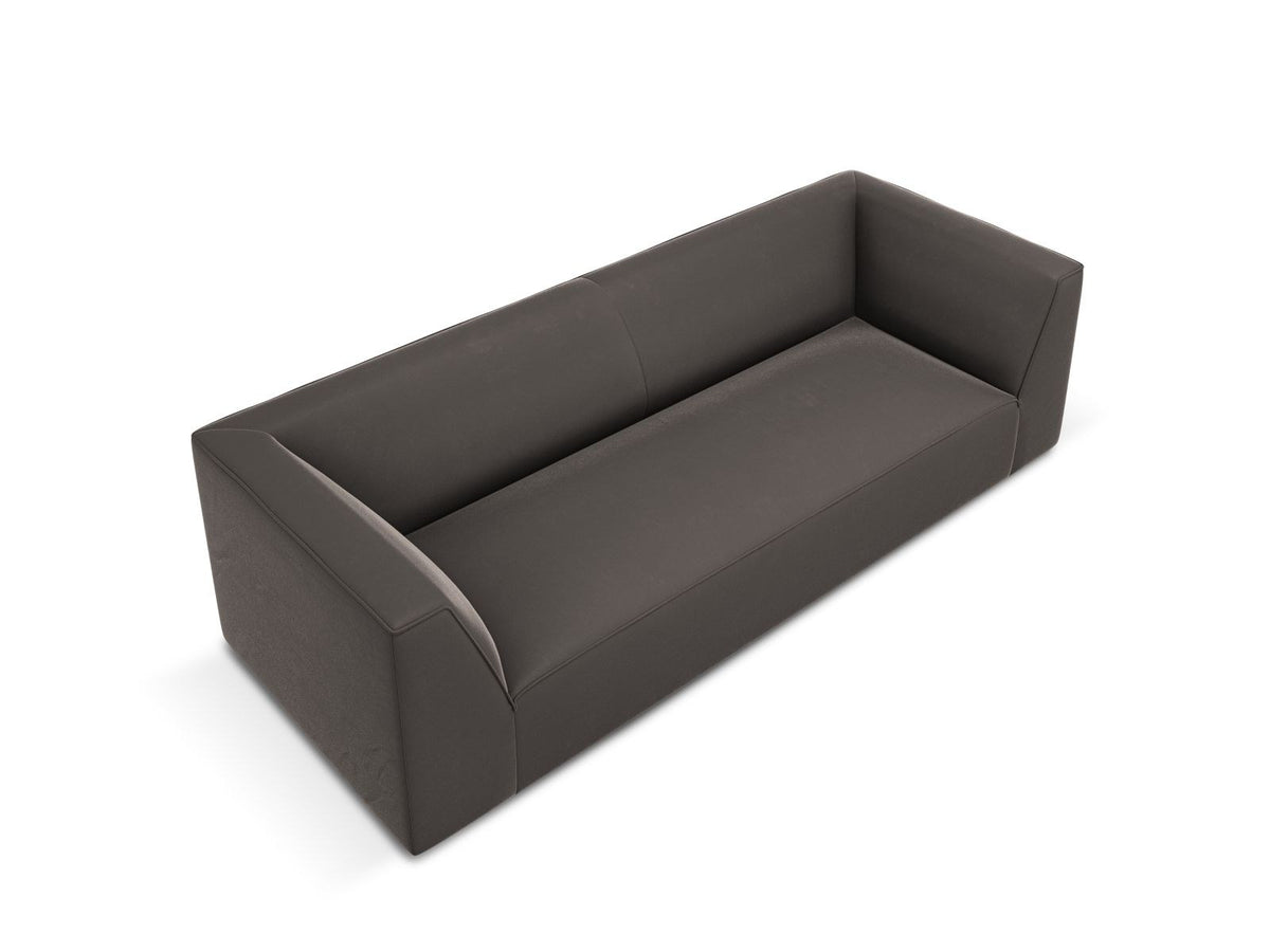Dreisitzer-Sofa mit schwarzem Samtbezug (Salvador), Massivholzrahmen und schwarzen Kunststoffbeinen, Breite 232 cm.