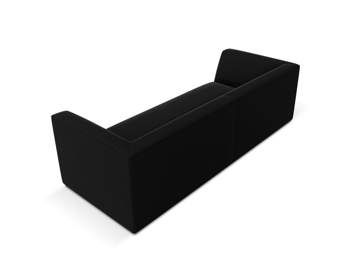 Dreisitzer-Sofa mit schwarzem Samtbezug (Salvador), Massivholzrahmen und schwarzen Kunststoffbeinen, Breite 232 cm.