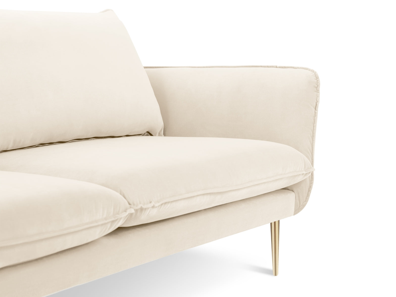 Stilvolles 3-Sitzer Sofa "Vienna" in edlem Veloursbeige, perfekt für moderne Wohnkonzepte und entspannte Stunden mit Freunden.