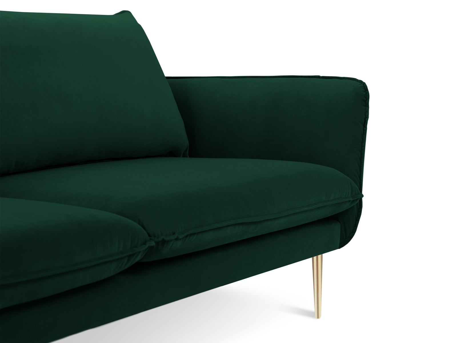 Luxuriöses 3-Sitzer Sofa "Vienna" in tiefem Flaschengrün, kombiniert mit goldenen Details, perfekt für moderne und elegante Einrichtungen.