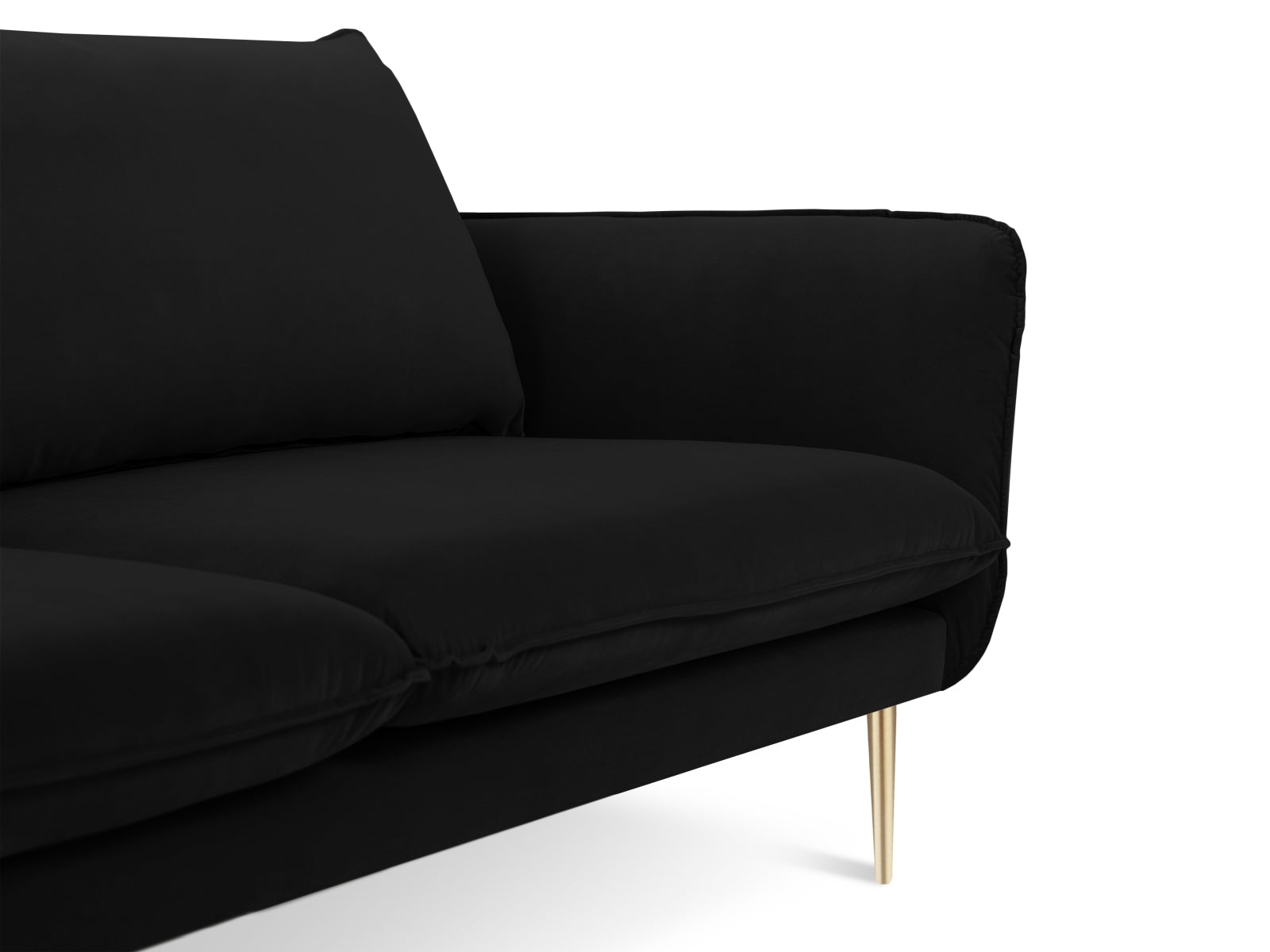 Luxuriöses 3-Sitzer Sofa "Vienna" aus weichem Velours, 92 cm, in edlem Schwarz und Gold, perfekt für stilvolle Einrichtungsideen.