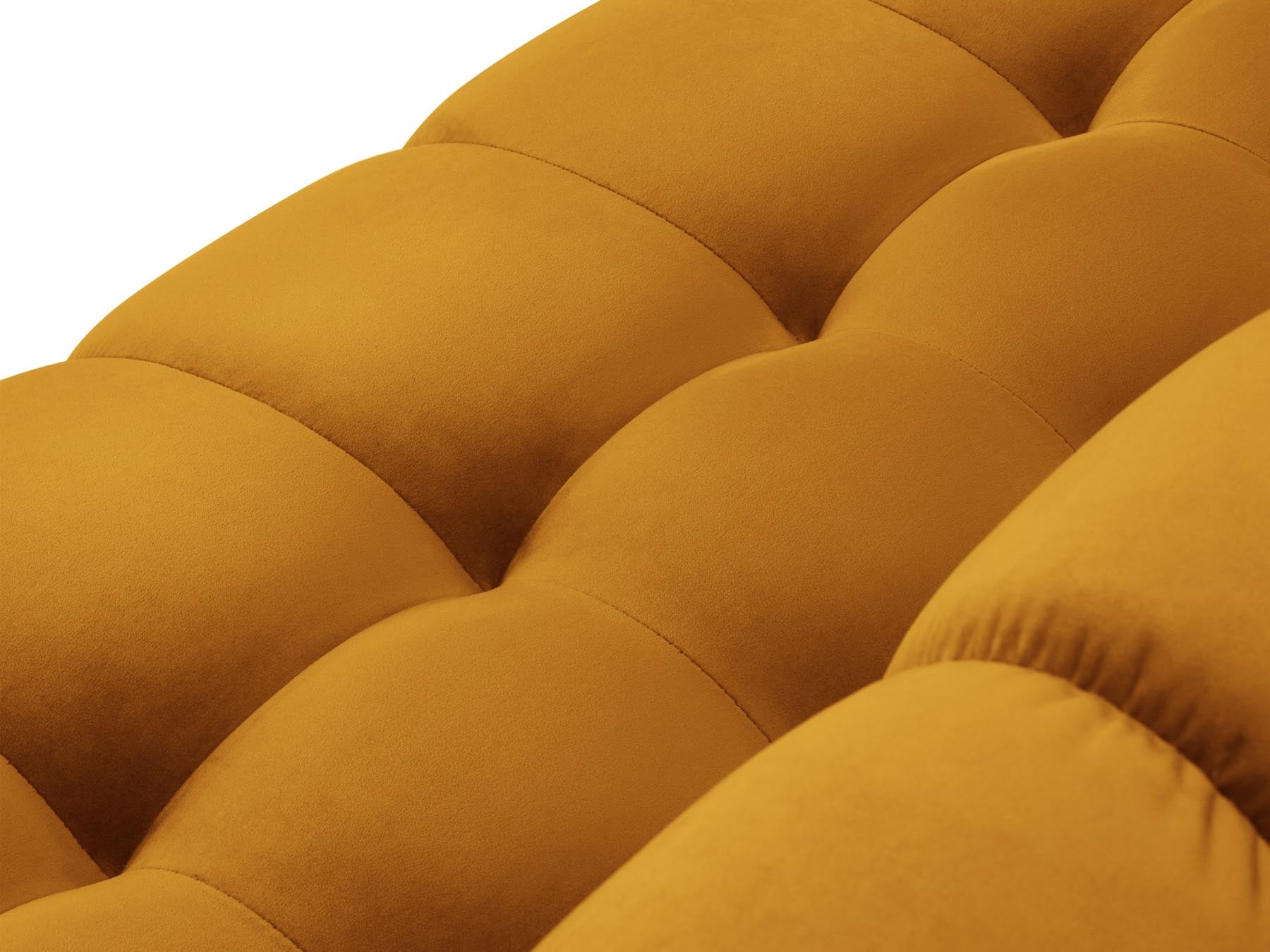 Stilvolles 3-Sitzer Sofa Bali in lebhaftem Gelb-Bluvel, perfekt für gemütliche Wohnzimmer und gesellige Abende mit Freunden.