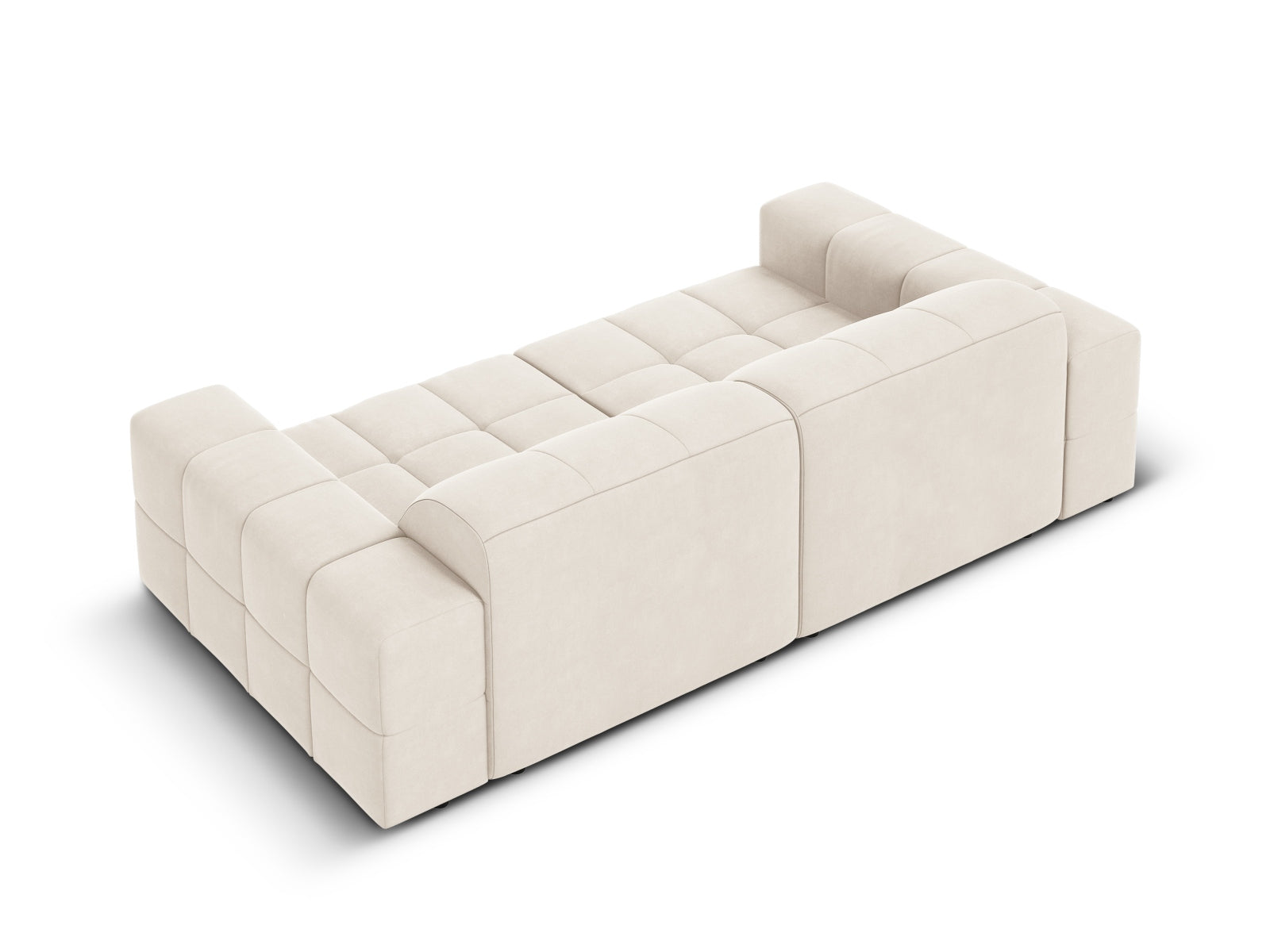 Elegantes 3-Sitzer Sofa im Chicago-Stil, gefertigt aus hochwertigem Velours in sanftem Beige, ideal für stilvolle Wohnräume.
