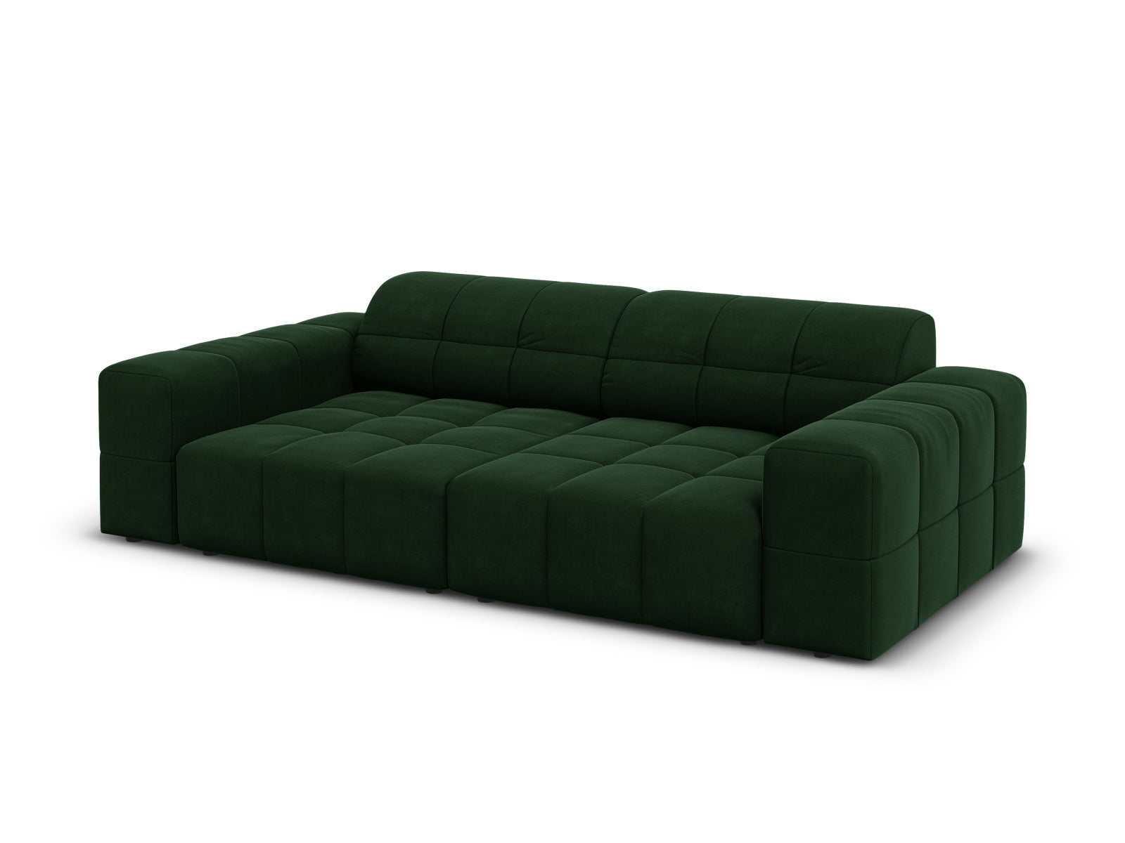 Stilvolles 3-Sitzer Sofa im luxuriösen Velours in Flaschengrün, perfekt für moderne Wohnkonzepte und gemütliche Entspannung.