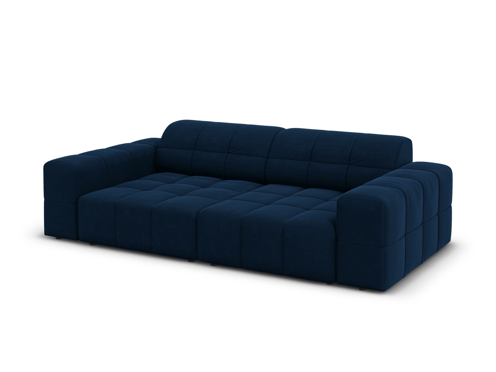 Stilvolles 3-Sitzer Sofa in Royalblau aus Velours, perfekt für moderne Wohnzimmer und gemütliche Entspannung.