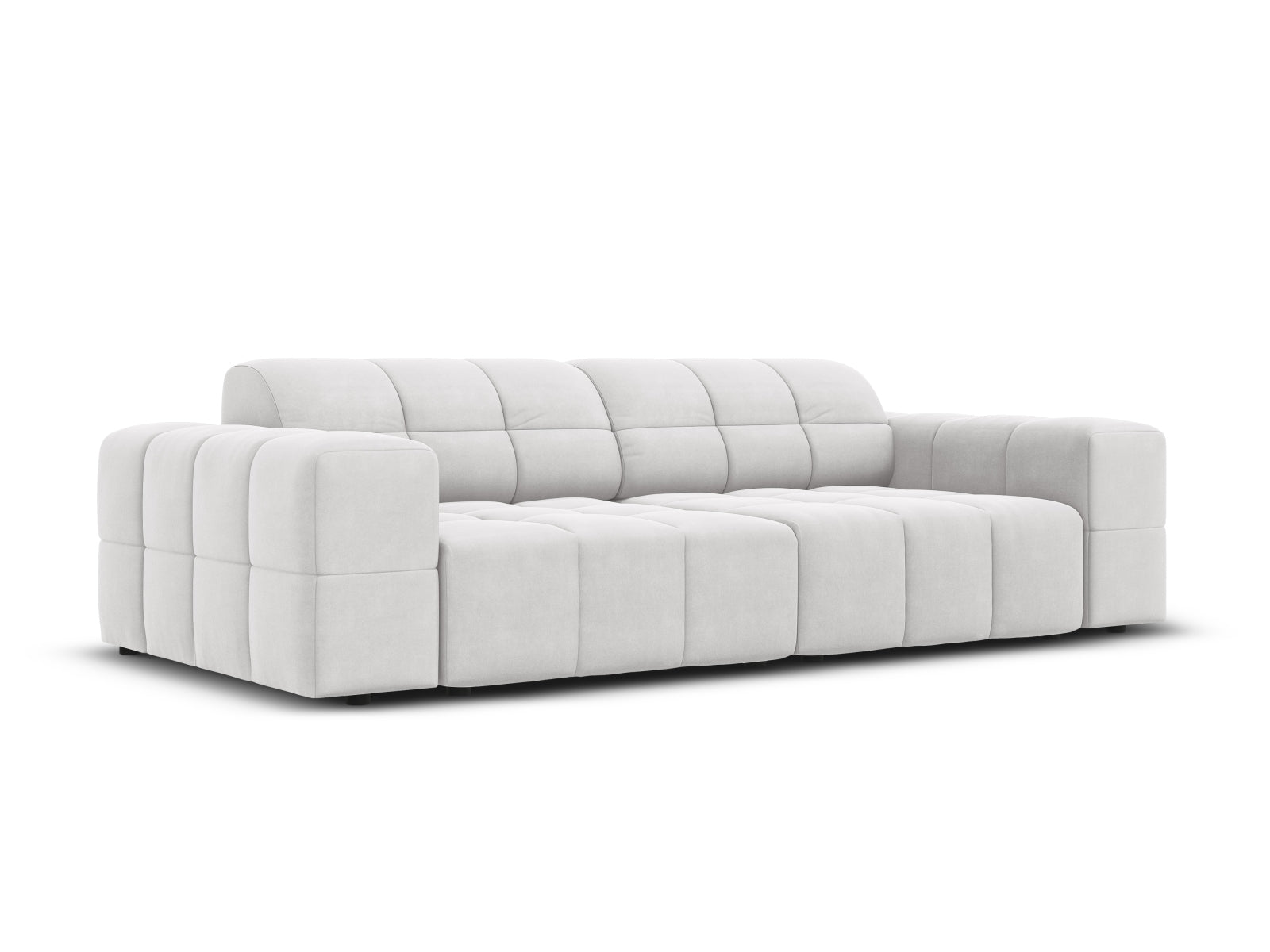 Elegantes Chicago Velour Sofa in Silber-Blau, 3-Sitzer mit modernem Design, ideal für stilvolle Wohnräume.