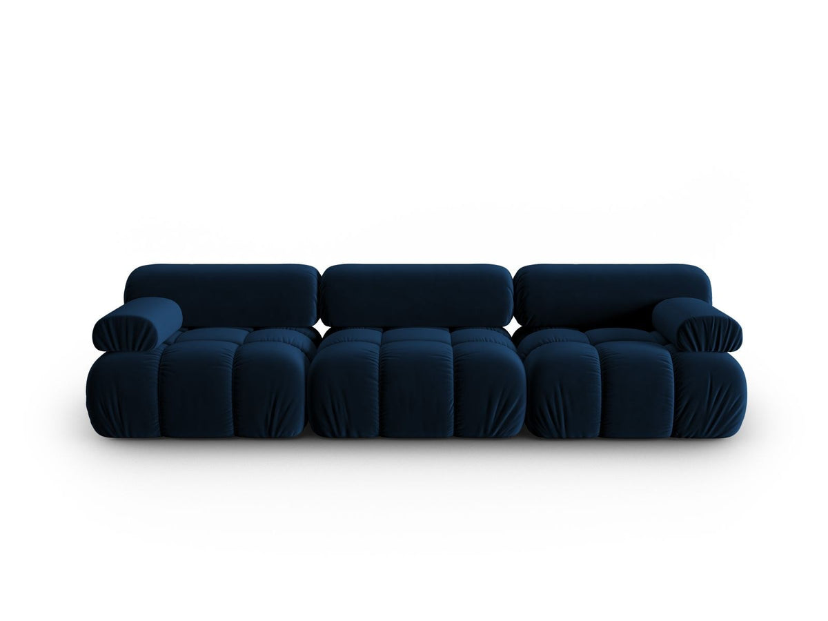 Modulares 3-Sitzer Sofa Cortina in Pink-Bluvel Samtstoff mit schwarzen Kunststoffbeinen, Massivholzrahmen, Sitzfläche 230 cm breit.
