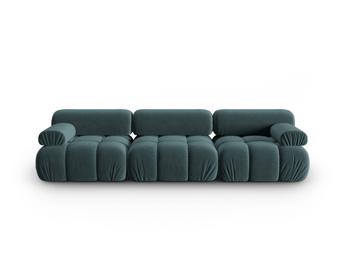 Modulares 3-Sitzer Sofa Cortina in Pink-Bluvel Samtstoff mit schwarzen Kunststoffbeinen, Massivholzrahmen, Sitzfläche 230 cm breit.