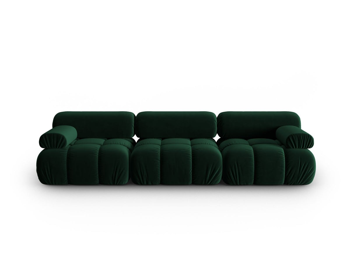 Modulares 3-Sitzer Sofa Cortina in Pink-Bluvel Samtstoff mit schwarzen Kunststoffbeinen, Massivholzrahmen, Sitzfläche 230 cm breit.