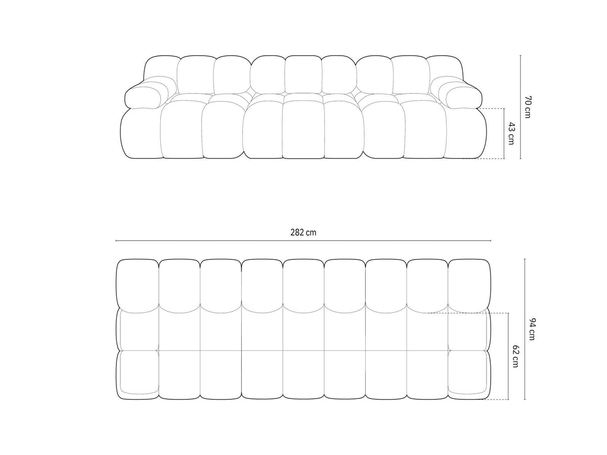 Modulares 3-Sitzer Sofa Cortina in Pink-Bluvel Samtstoff mit schwarzen Kunststoffbeinen, Massivholzrahmen, Sitzfläche 230 cm breit.