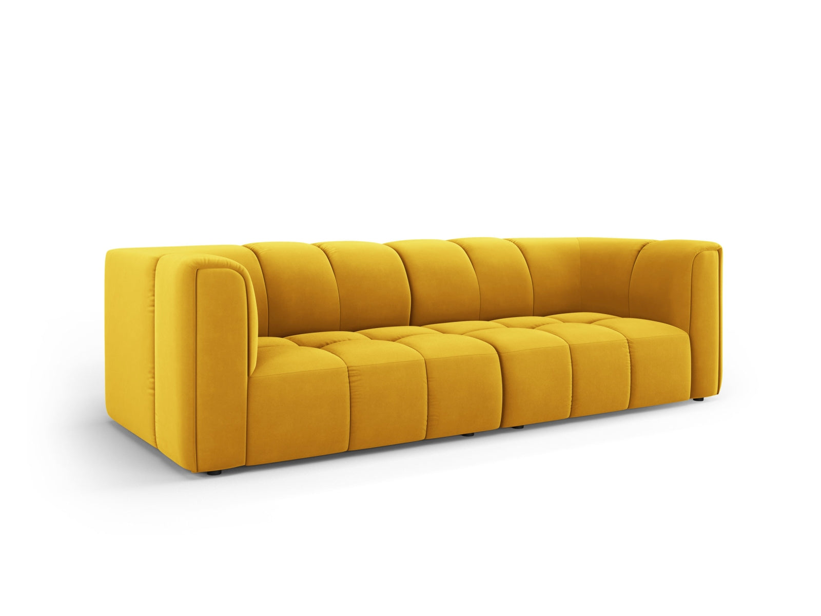 Modulares 3-Sitzer Sofa Moritz in stilvollem Gelb-Bluvel, ideal für moderne Wohnräume, erhältlich bei KAQTU Design AG.
