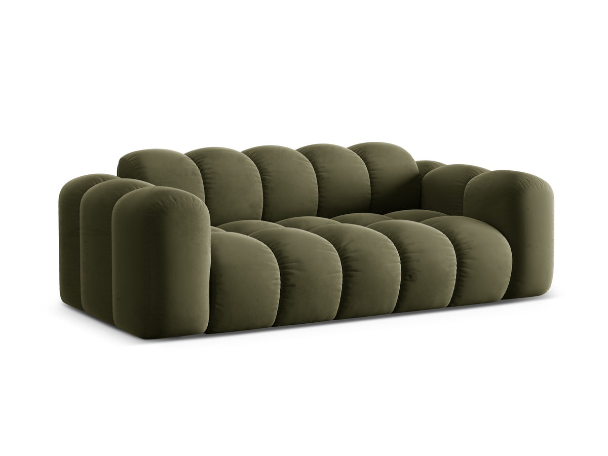 3er Sofa Treno mit Stoffbezug, schwarzen Kunststoffbeinen und flacher Rückenlehne