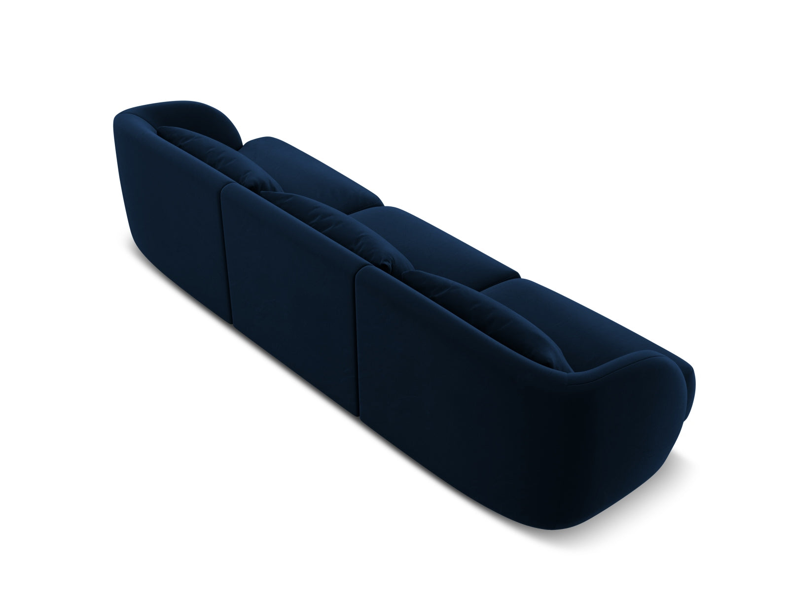 Elegantes 3-Sitzer Sofa Tulum aus weichem Velours in tiefem Royalblau, ideal für stilvolle Wohnräume und gemütliche Abende.