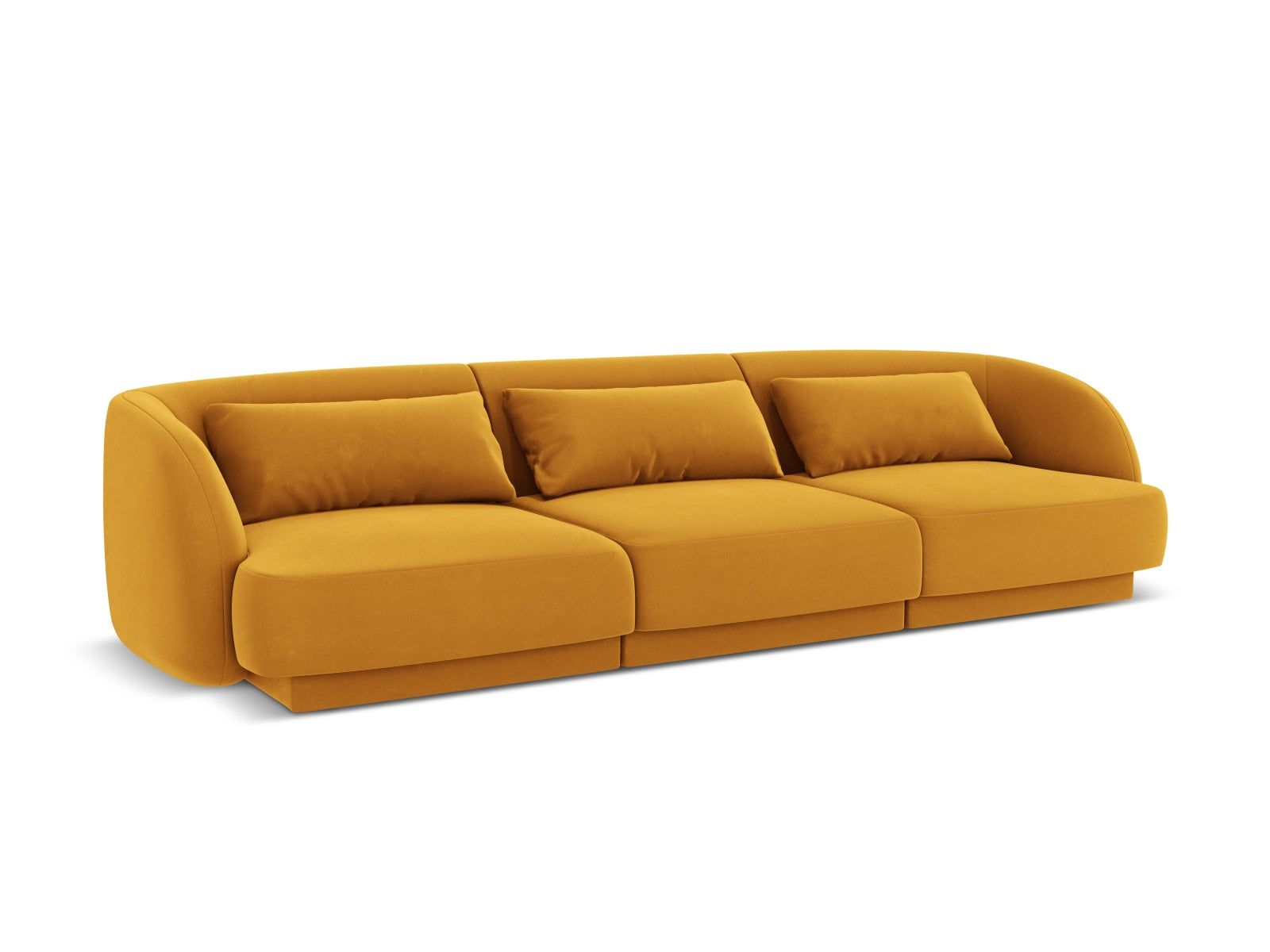Stilvolles 3-Sitzer Sofa Tulum aus Velours in Gelb-Blau, perfekt für moderne Wohnkonzepte und gemütliche Atmosphäre.