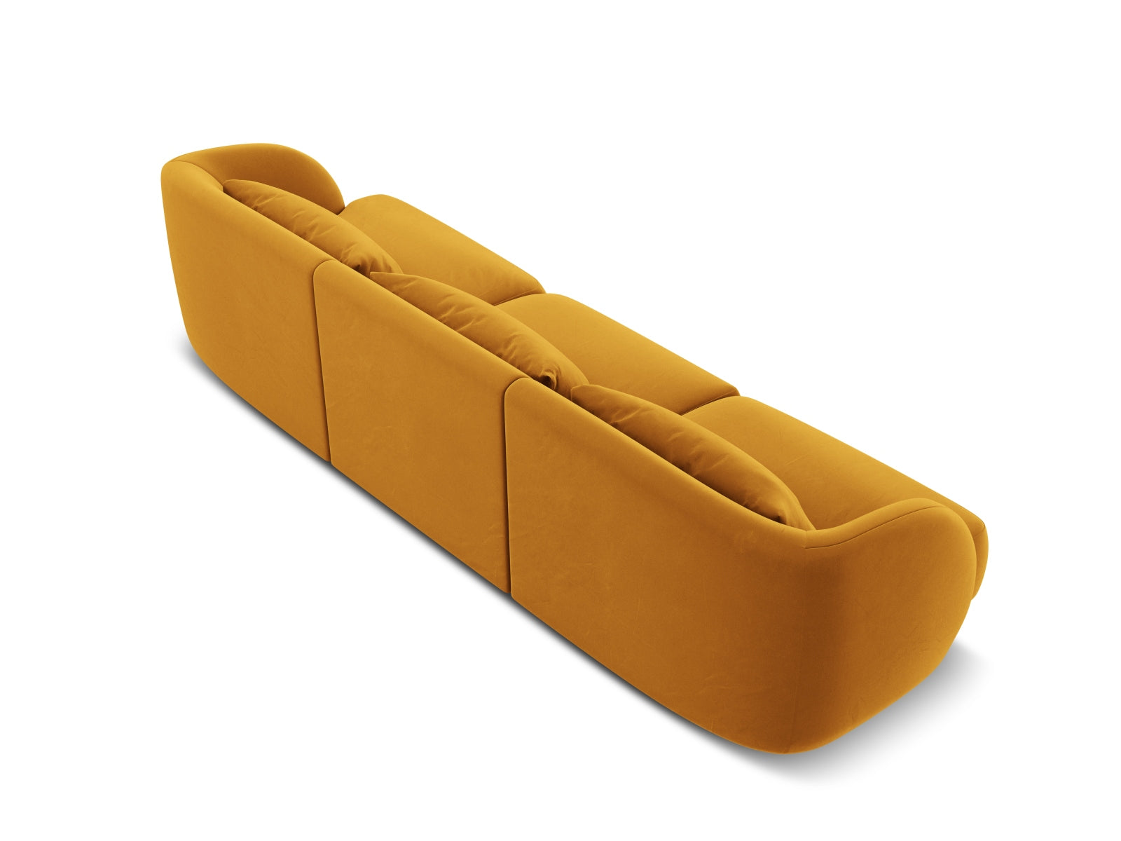 Elegantes 3-Sitzer Sofa Tulum in luxuriösem Velours, harmonische Gelb-Blau-Kombination, ideal für stilvolle Wohnräume.