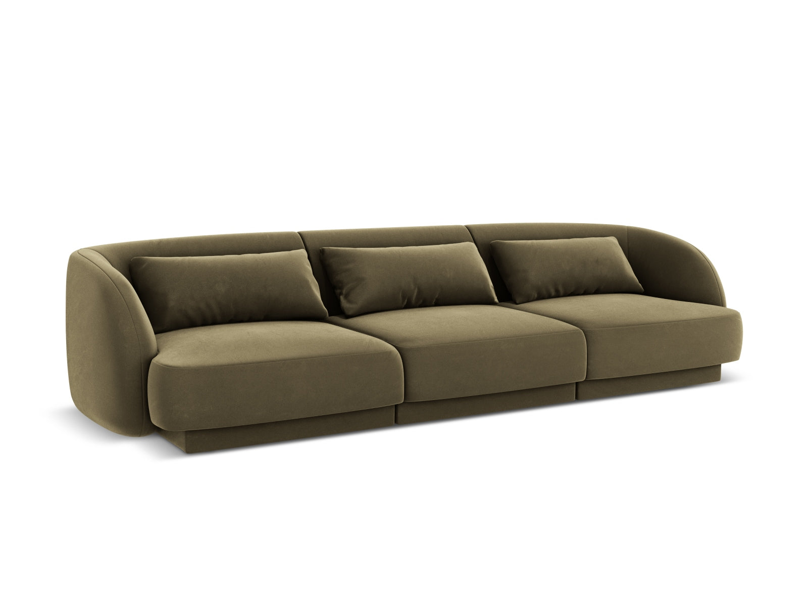 Stilvolles 3-Sitzer Sofa Tulum aus Velours in Green-Bluvel, perfekt für gemütliche und moderne Wohnambiente.
