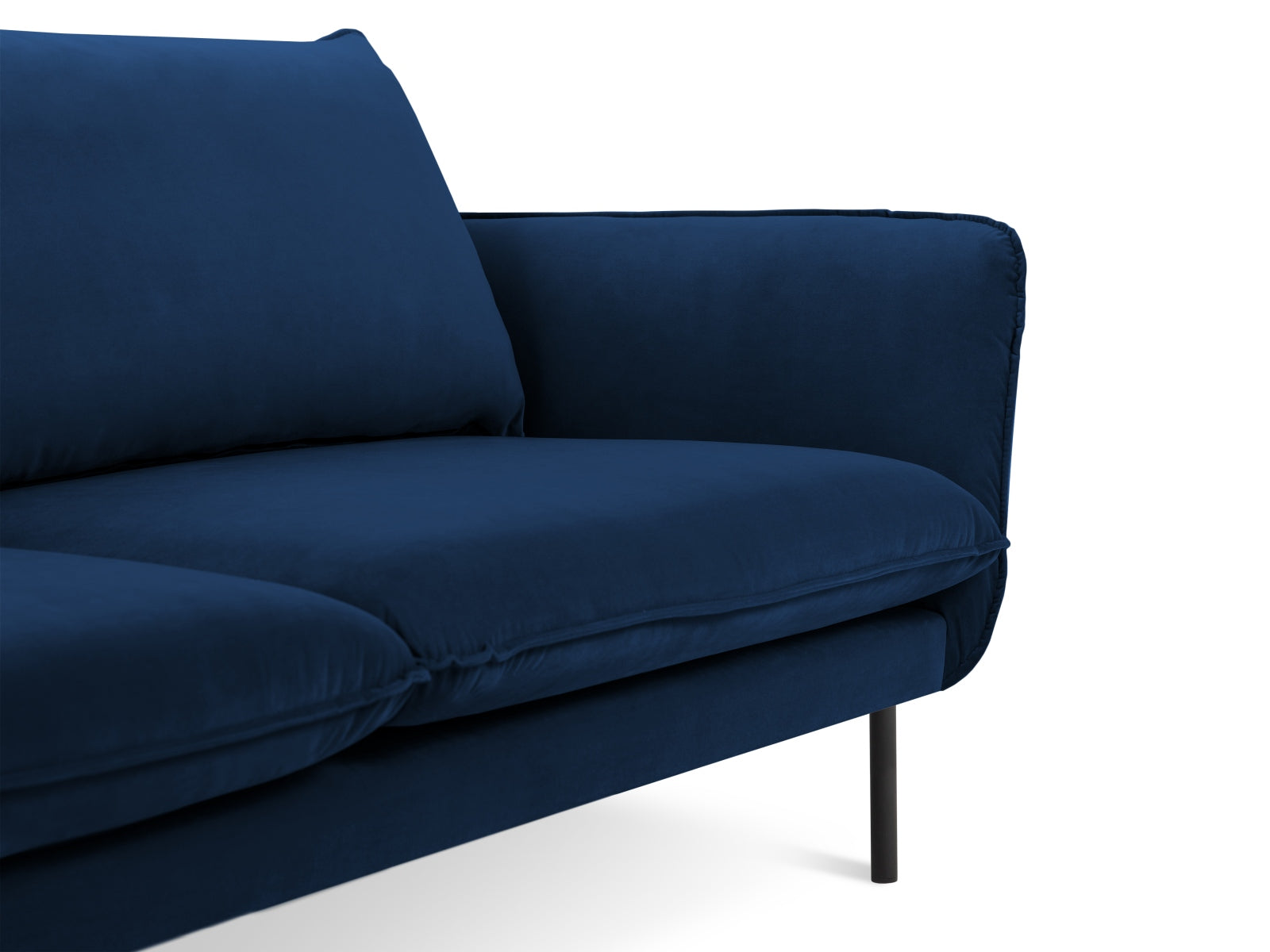 Stilvolles 3-Sitzer Sofa "Vienna" in Royalblau und Schwarz-Bluvel, perfekt für ein modernes Wohnambiente.