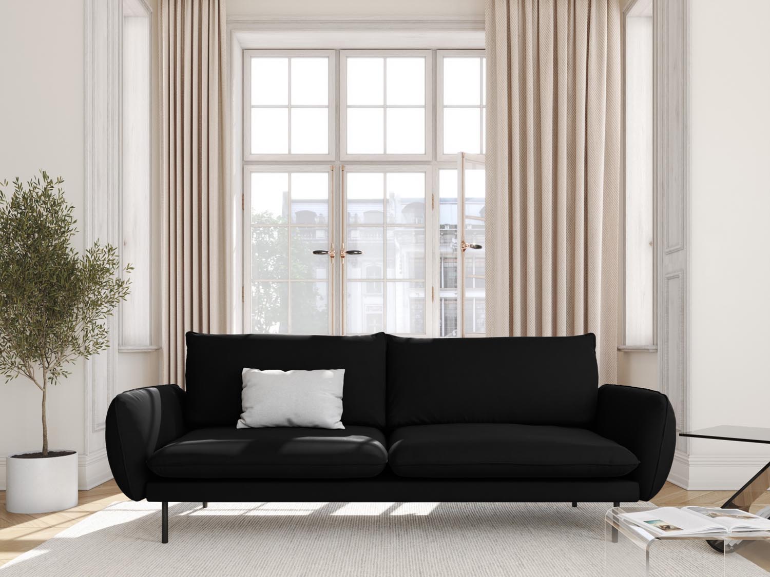 Vienna Velour Sofa 3 Sitzer 92cm in Black/Schwarz-Bluvel präsentiert im Onlineshop von KAQTU Design AG. 3er Sofa ist von Cosmopolitan Design