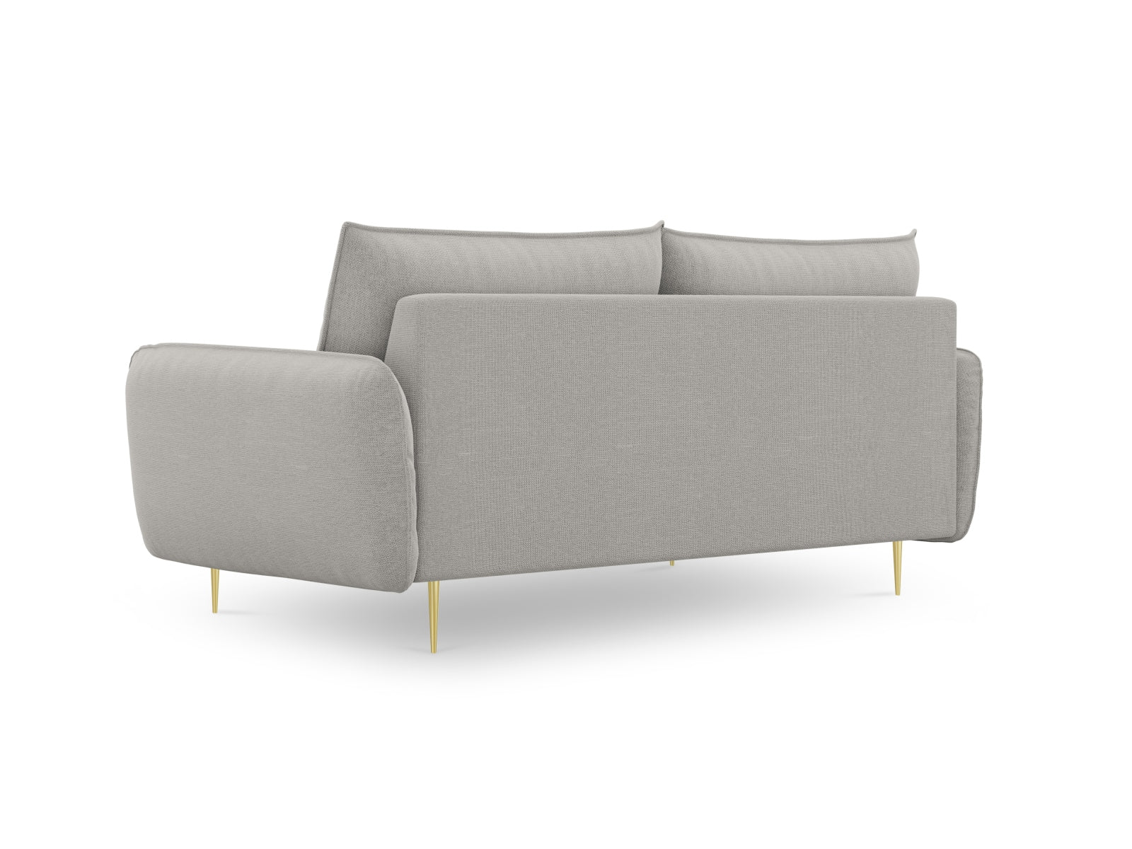 Modernes 3-Sitzer Sofa "Vienna" in sanftem Grau, verziert mit goldenen Details, perfekt für elegante Wohnambiente. Hochwertige Verarbeitung von Cosmopolitan.