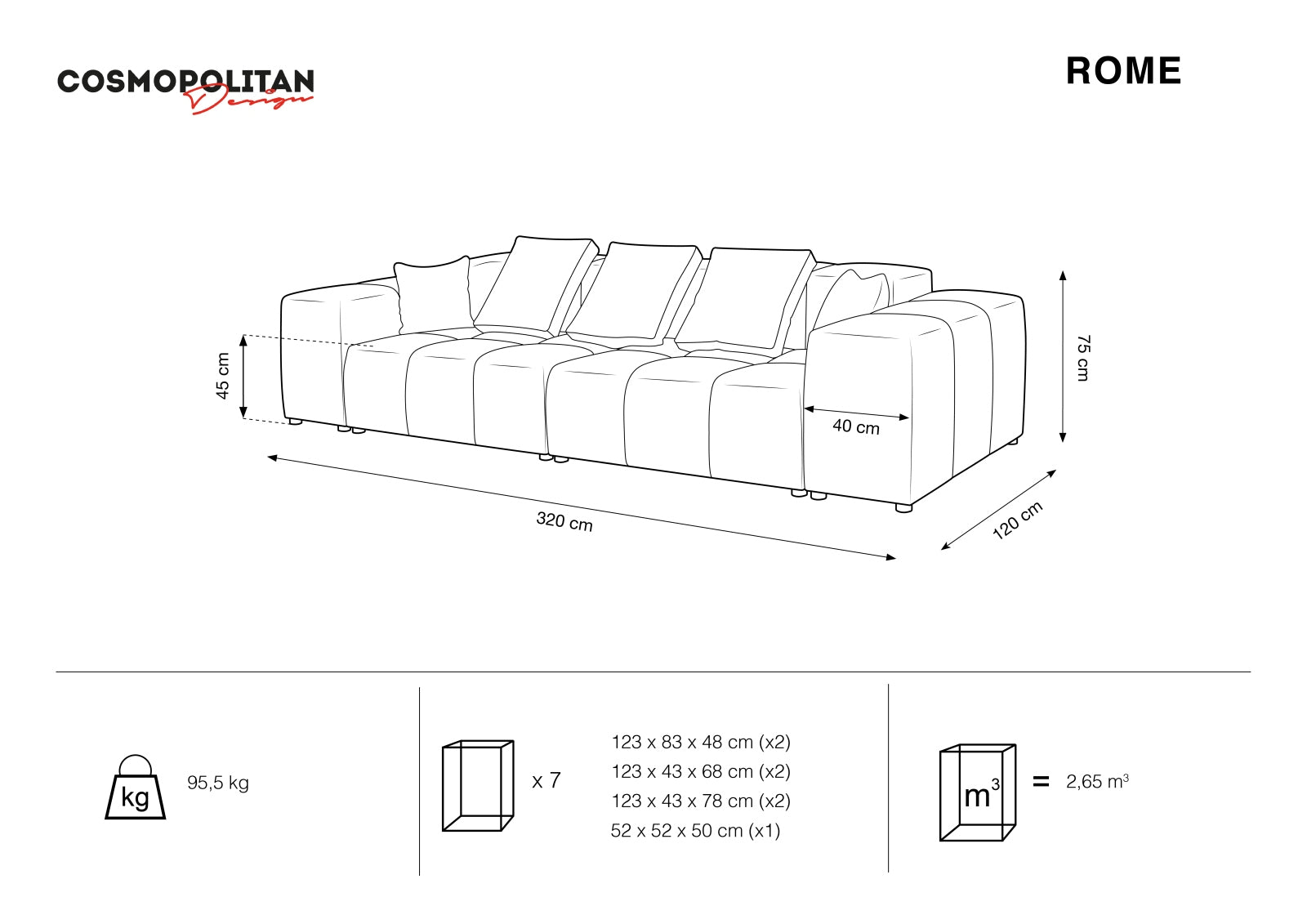 Rome Modular Sofa 3 Sitzer in Black-Babel präsentiert im Onlineshop von KAQTU Design AG. 3er Sofa ist von Cosmopolitan Design