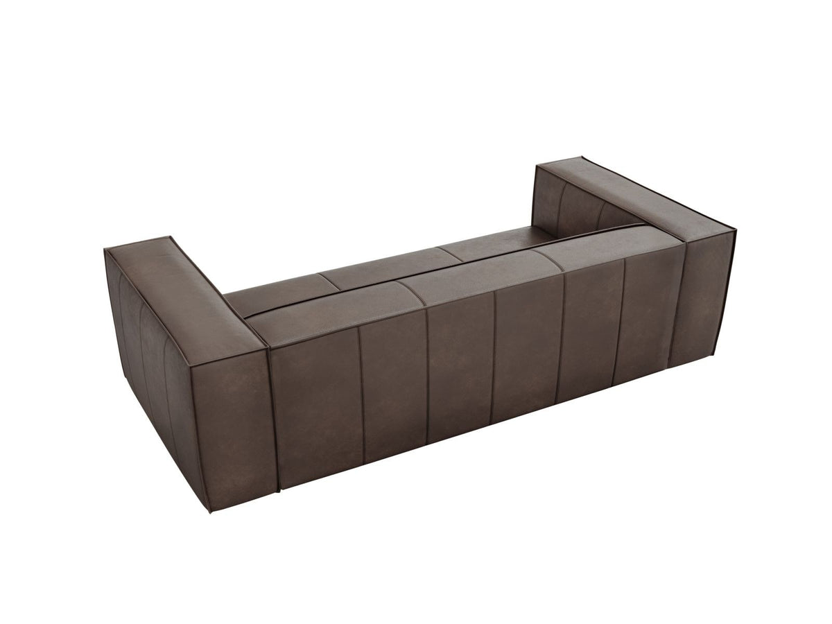 Turin 3er Sofa mit Rindsleder-Bezug in Grey Brown, Holzrahmen und schwarzen Buchenholzbeinen, moderne Form von Cosmopolitan Design.