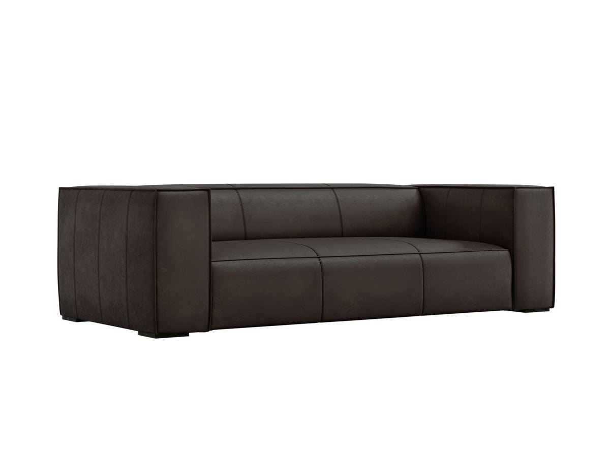 Turin 3er Sofa mit Rindsleder-Bezug in Grey Brown, Holzrahmen und schwarzen Buchenholzbeinen, moderne Form von Cosmopolitan Design.