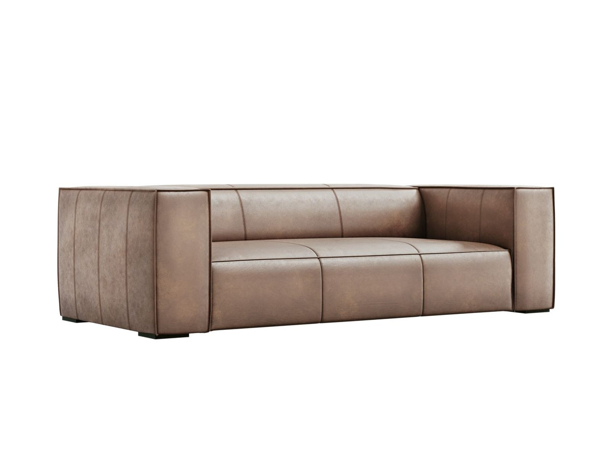 Turin 3er Sofa mit Rindsleder-Bezug in Grey Brown, Holzrahmen und schwarzen Buchenholzbeinen, moderne Form von Cosmopolitan Design.