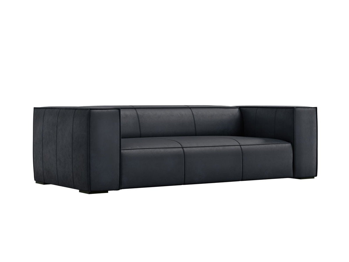 Turin 3er Sofa mit Rindsleder-Bezug in Grey Brown, Holzrahmen und schwarzen Buchenholzbeinen, moderne Form von Cosmopolitan Design.
