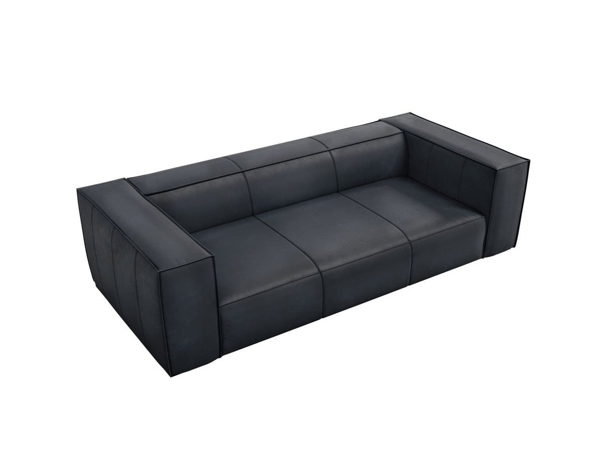 Turin 3er Sofa mit Rindsleder-Bezug in Grey Brown, Holzrahmen und schwarzen Buchenholzbeinen, moderne Form von Cosmopolitan Design.