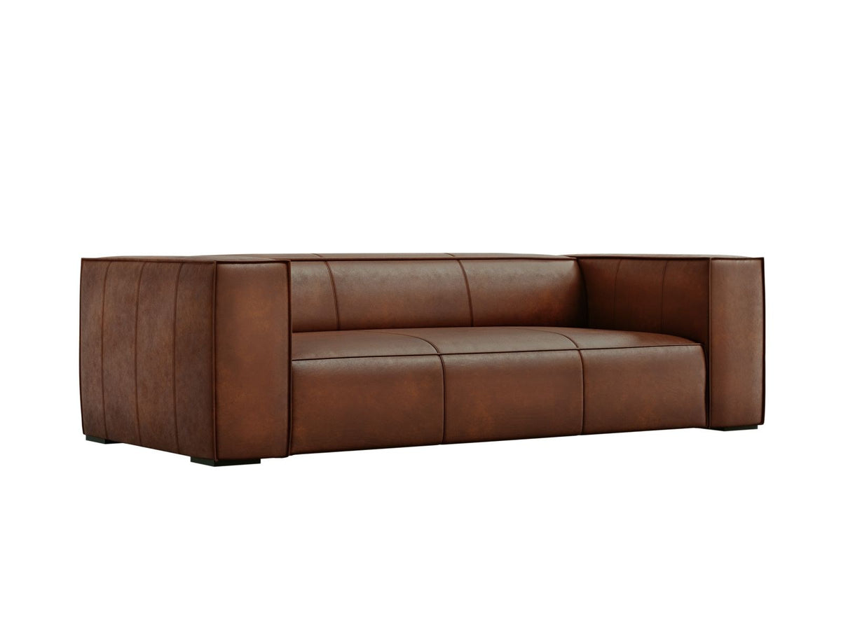 Turin 3er Sofa mit Rindsleder-Bezug in Grey Brown, Holzrahmen und schwarzen Buchenholzbeinen, moderne Form von Cosmopolitan Design.
