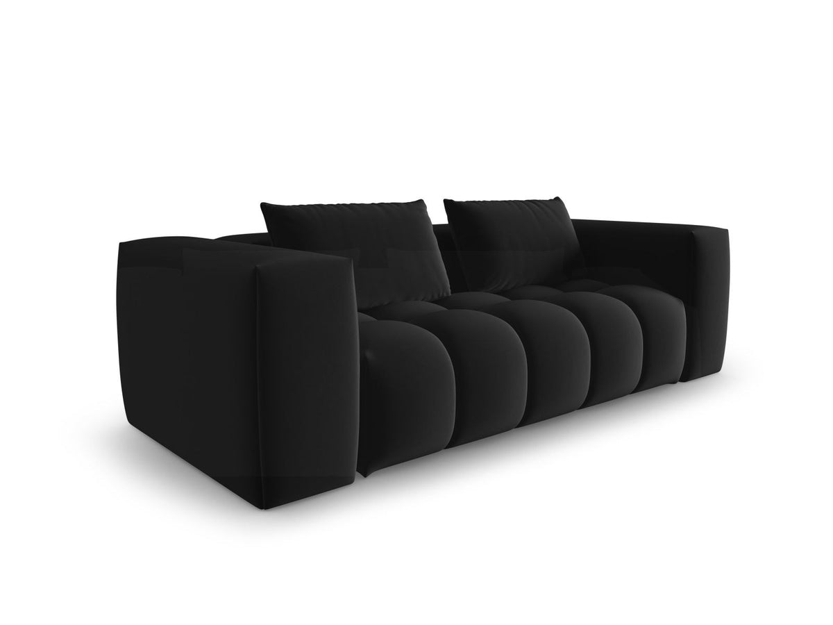 Modulares 3er Sofa Verona in Sand-Casino Samtstoff mit Massivholzrahmen und schwarzen Kunststoffbeinen, Cosmopolitan Design.