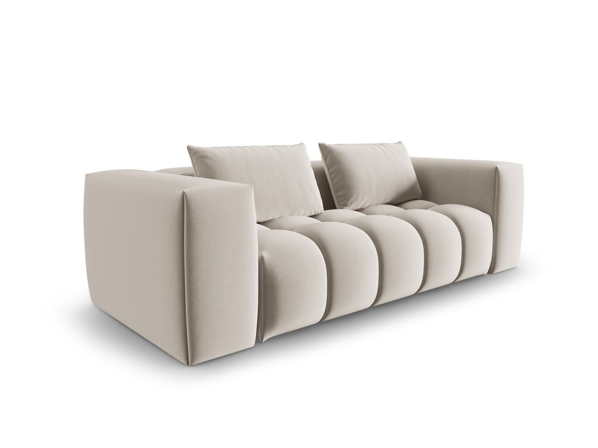 Modulares 3er Sofa Verona in Sand-Casino Samtstoff mit Massivholzrahmen und schwarzen Kunststoffbeinen, Cosmopolitan Design.