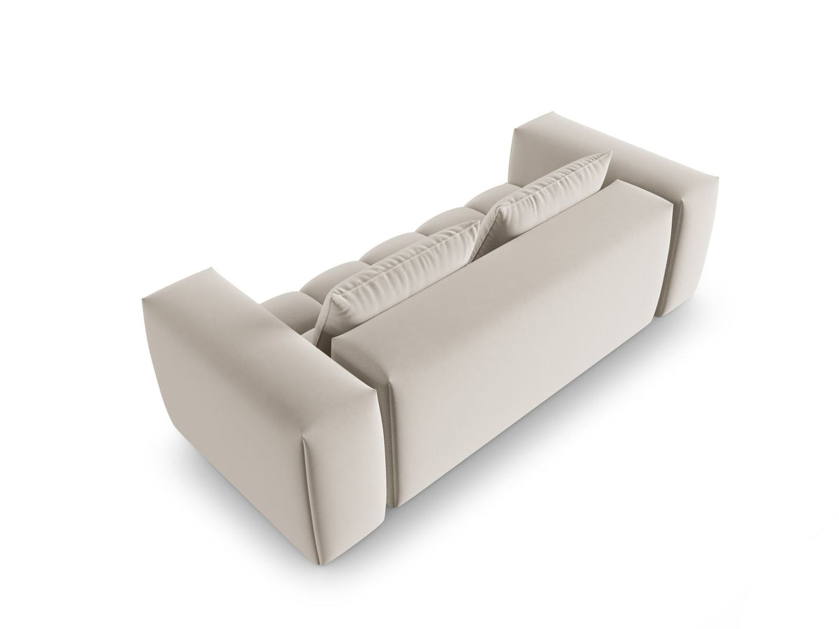 Modulares 3er Sofa Verona in Sand-Casino Samtstoff mit Massivholzrahmen und schwarzen Kunststoffbeinen, Cosmopolitan Design.