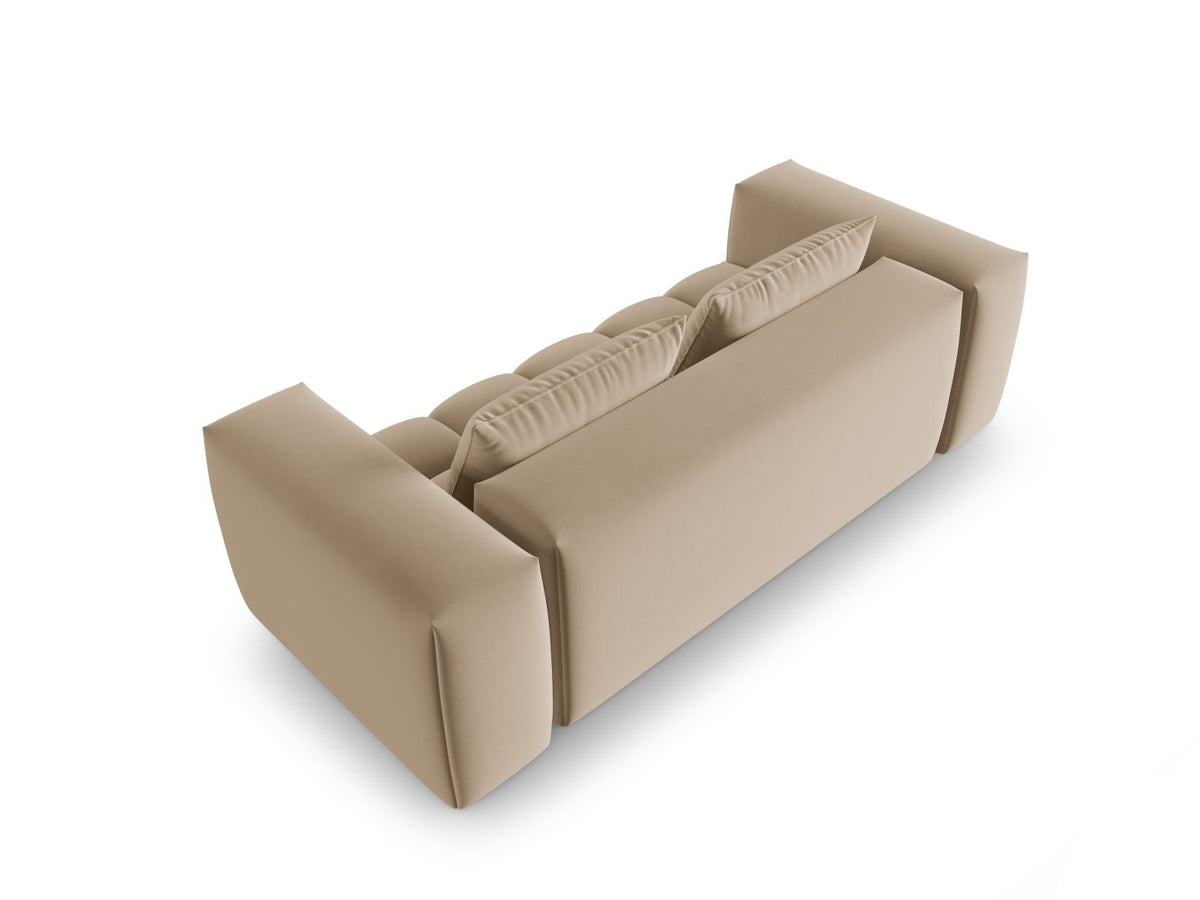 Modulares 3er Sofa Verona in Sand-Casino Samtstoff mit Massivholzrahmen und schwarzen Kunststoffbeinen, Cosmopolitan Design.
