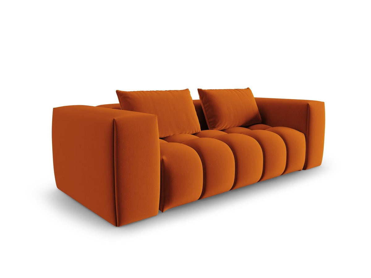 Modulares 3er Sofa Verona in Sand-Casino Samtstoff mit Massivholzrahmen und schwarzen Kunststoffbeinen, Cosmopolitan Design.