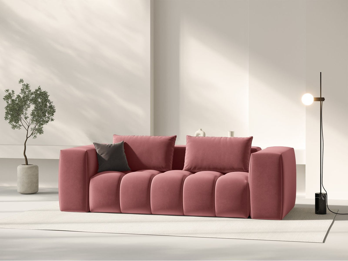 Modulares 3er Sofa Verona in Sand-Casino Samtstoff mit Massivholzrahmen und schwarzen Kunststoffbeinen, Cosmopolitan Design.