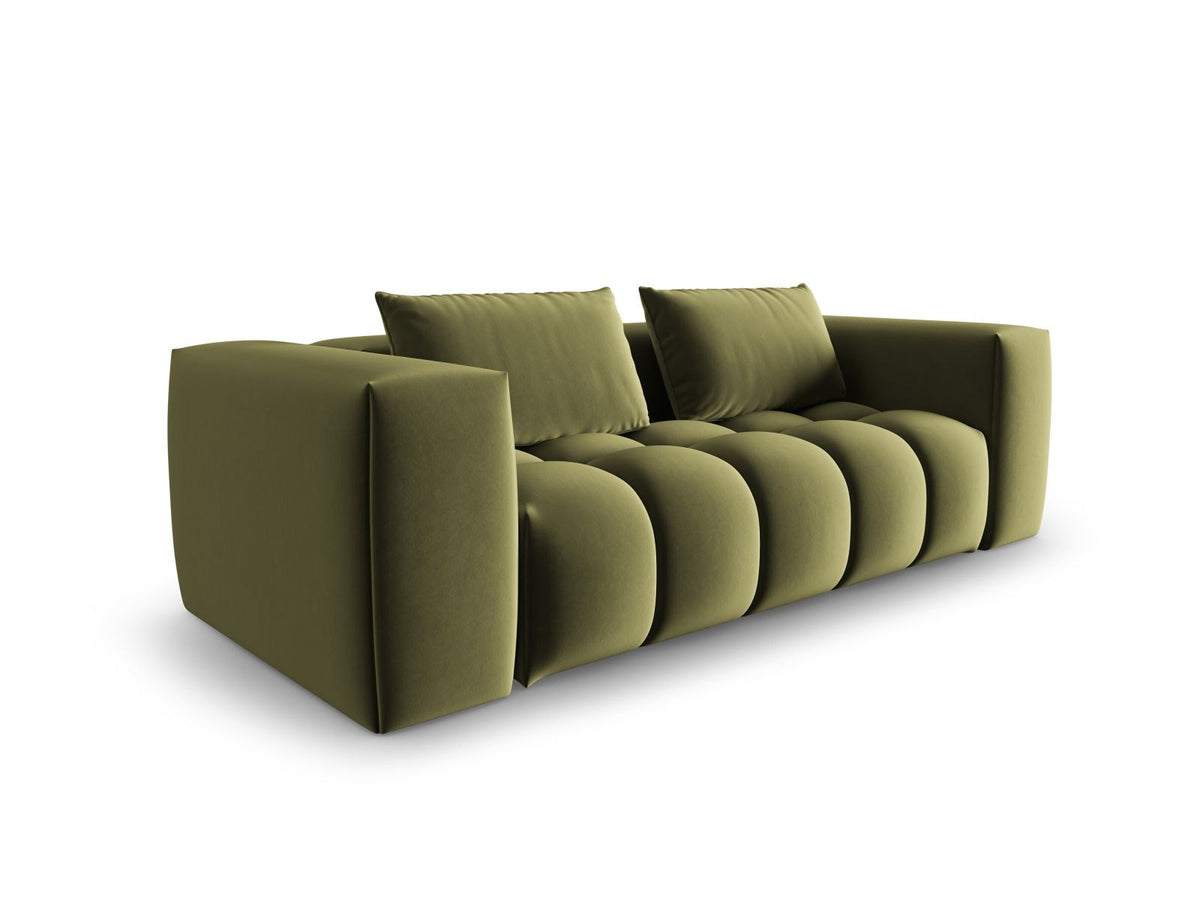 Modulares 3er Sofa Verona in Sand-Casino Samtstoff mit Massivholzrahmen und schwarzen Kunststoffbeinen, Cosmopolitan Design.