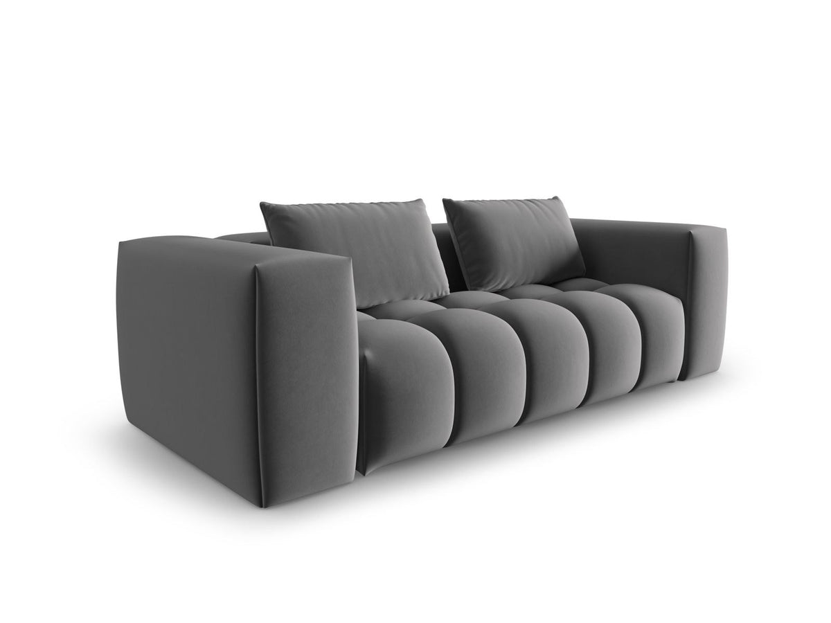 Modulares 3er Sofa Verona in Sand-Casino Samtstoff mit Massivholzrahmen und schwarzen Kunststoffbeinen, Cosmopolitan Design.