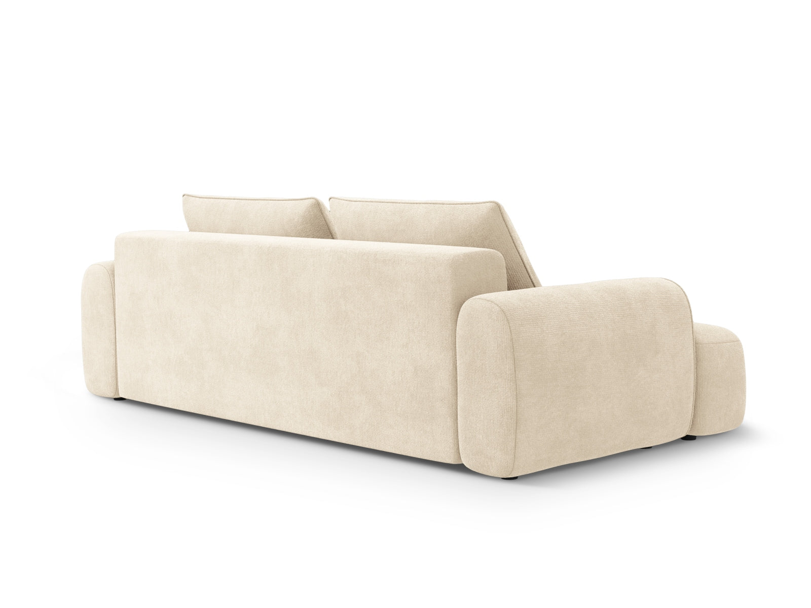 Stylisches 4-Sitzer Sofa Calma in sanftem Beige, perfekt für entspannte Abende, mit cleverer Schlaffunktion und integriertem Stauraum.