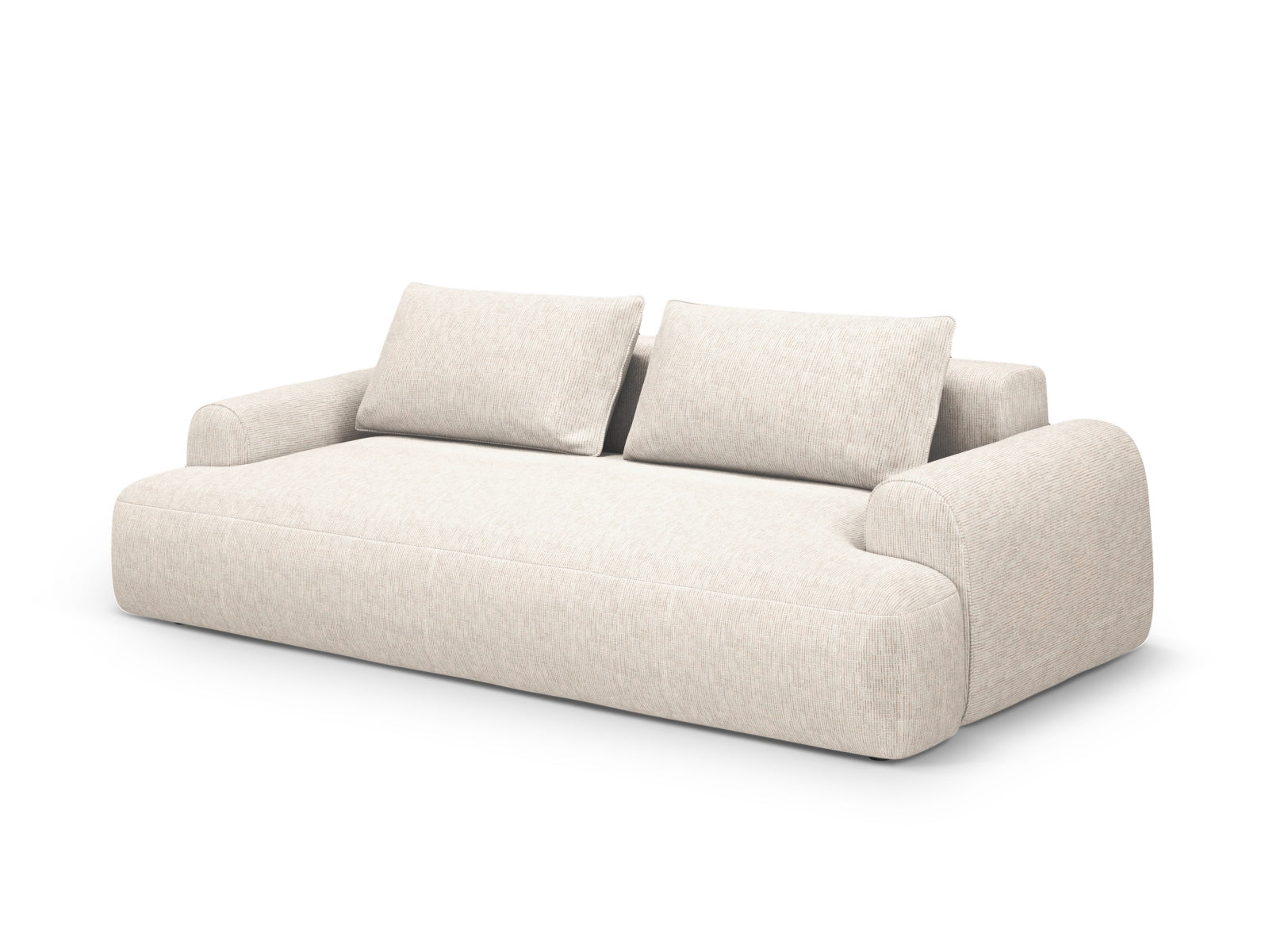 Elegantes 4-Sitzer Sofa Calma in Light Beige mit praktischer Schlaffunktion und Stauraum, ideal für modernes Wohnen.