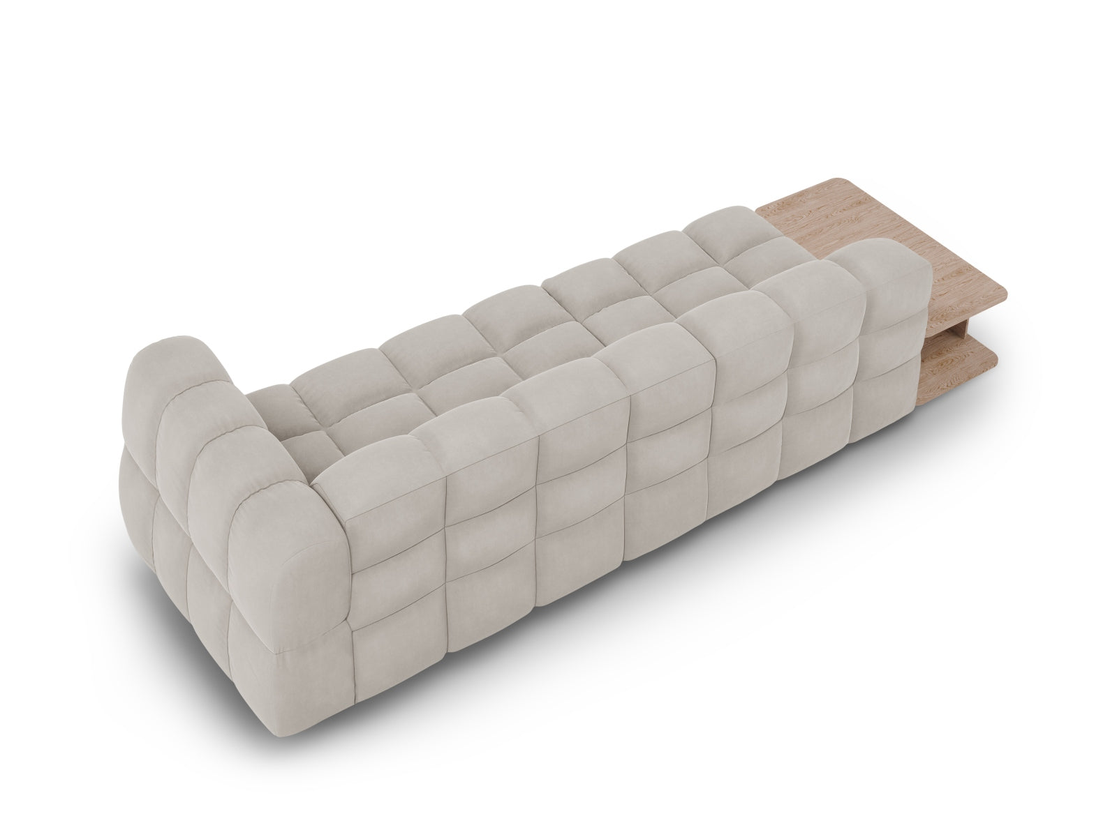 Elegantes, modulares 4-Sitzer Sofa in sanftem Velours, linksseitig, ideal für stilvolle Wohnräume, entworfen von Cosmopolitan Design.