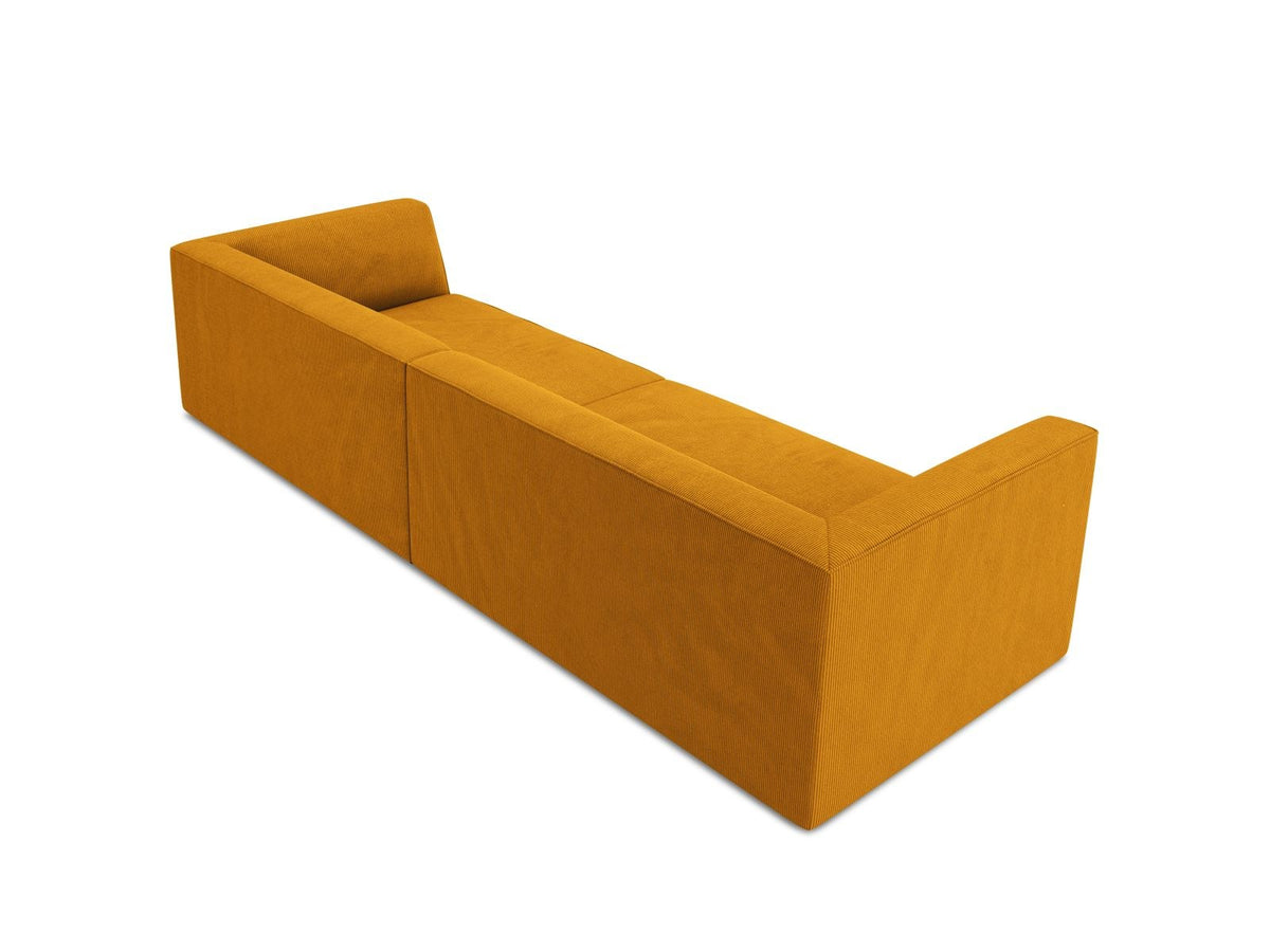 Beiges 4-Sitzer Sofa Siena mit strukturiertem Cordstoffbezug, Massivholzrahmen und schwarzen Kunststoffbeinen, moderne gerade Form.