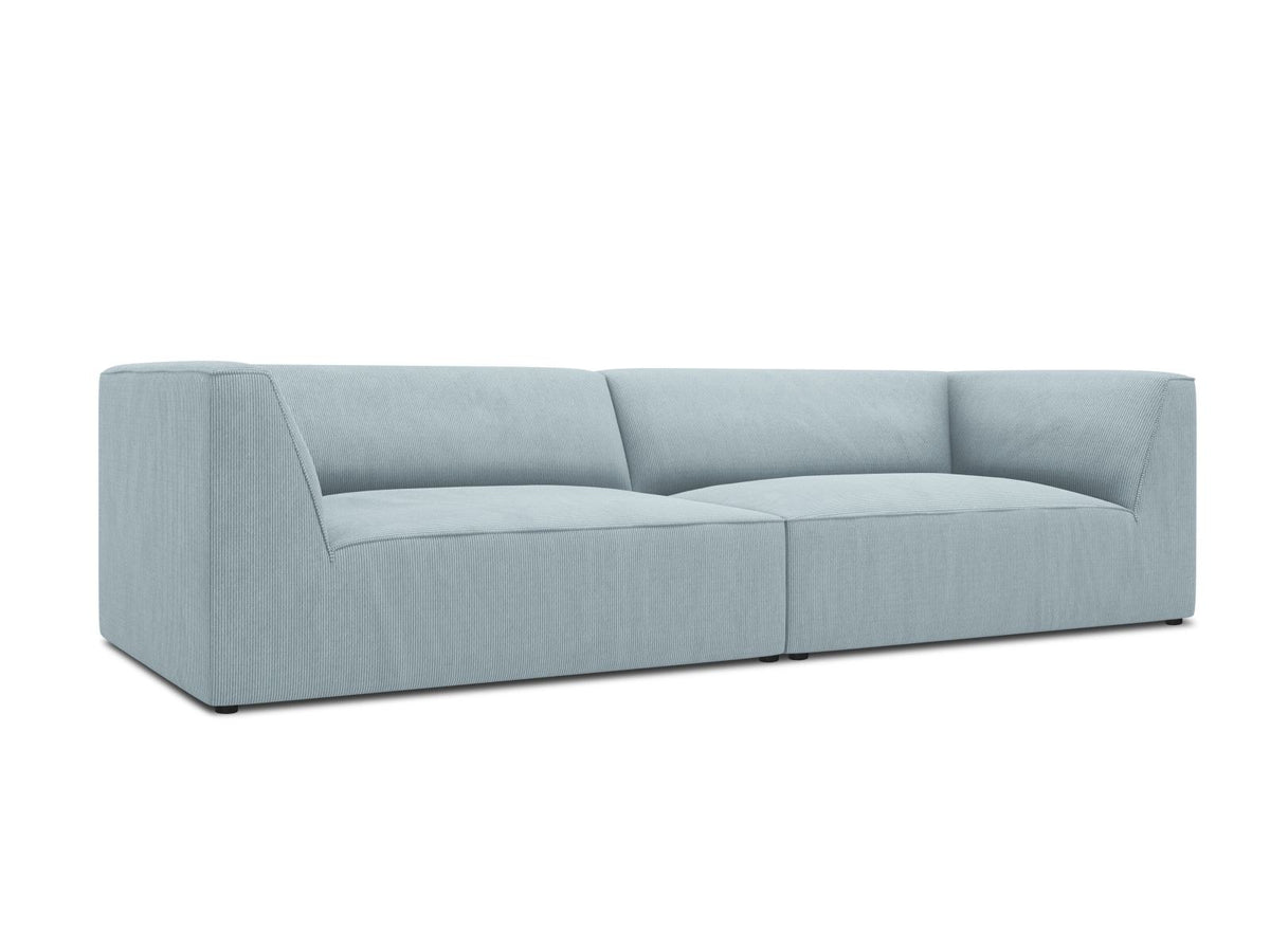 Beiges 4-Sitzer Sofa Siena mit strukturiertem Cordstoffbezug, Massivholzrahmen und schwarzen Kunststoffbeinen, moderne gerade Form.