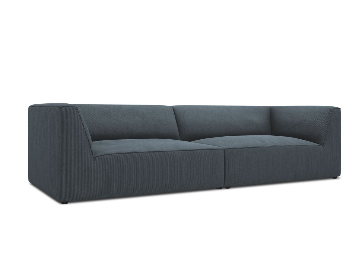 Beiges 4-Sitzer Sofa Siena mit strukturiertem Cordstoffbezug, Massivholzrahmen und schwarzen Kunststoffbeinen, moderne gerade Form.