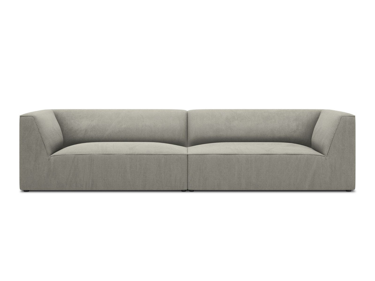 Beiges 4-Sitzer Sofa Siena mit strukturiertem Cordstoffbezug, Massivholzrahmen und schwarzen Kunststoffbeinen, moderne gerade Form.