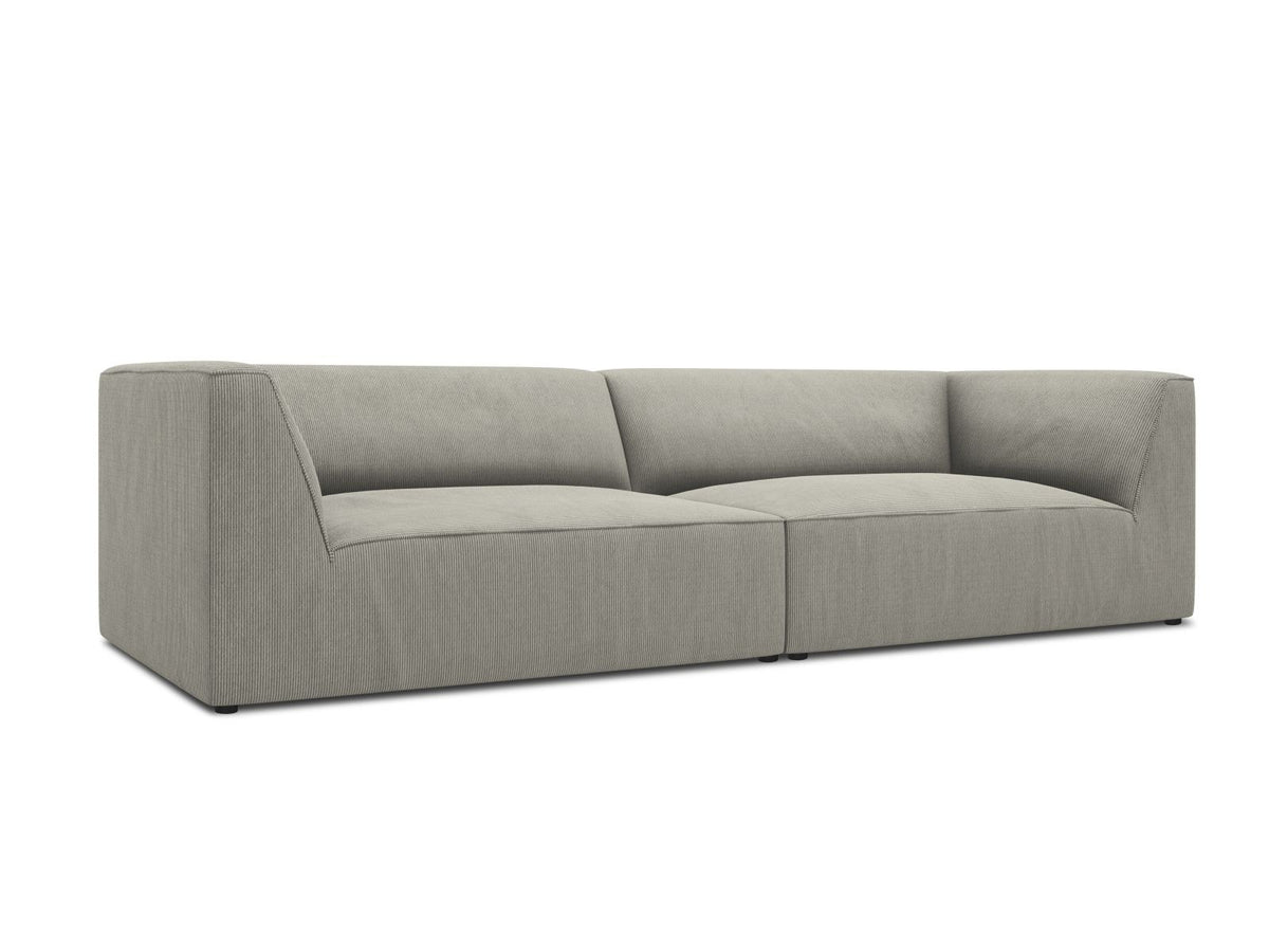 Beiges 4-Sitzer Sofa Siena mit strukturiertem Cordstoffbezug, Massivholzrahmen und schwarzen Kunststoffbeinen, moderne gerade Form.