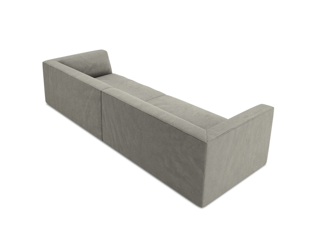 Beiges 4-Sitzer Sofa Siena mit strukturiertem Cordstoffbezug, Massivholzrahmen und schwarzen Kunststoffbeinen, moderne gerade Form.